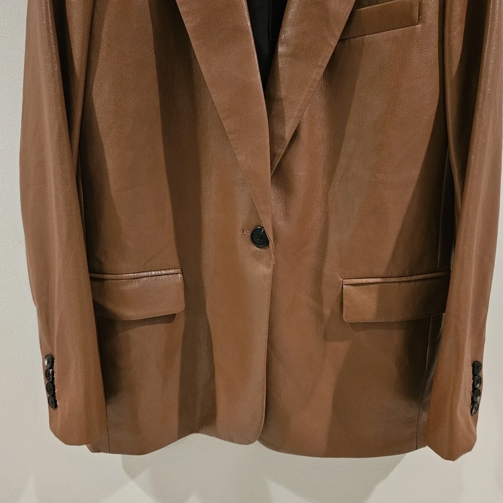 Zara Brown Faux Lether Oversized Blazer Jacket